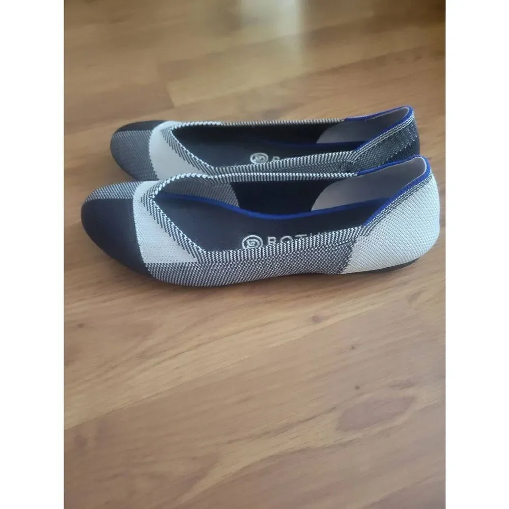 Rothy's Captoe Black and White Checkered Flat Retired‎